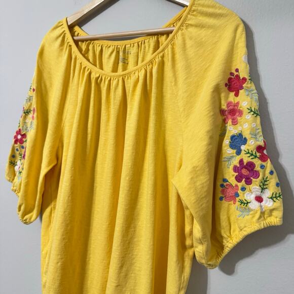 Talbots Top Size XL Yellow Embroidered Floral Off Shoulder Festival Artsy - Picture 5 of 11
